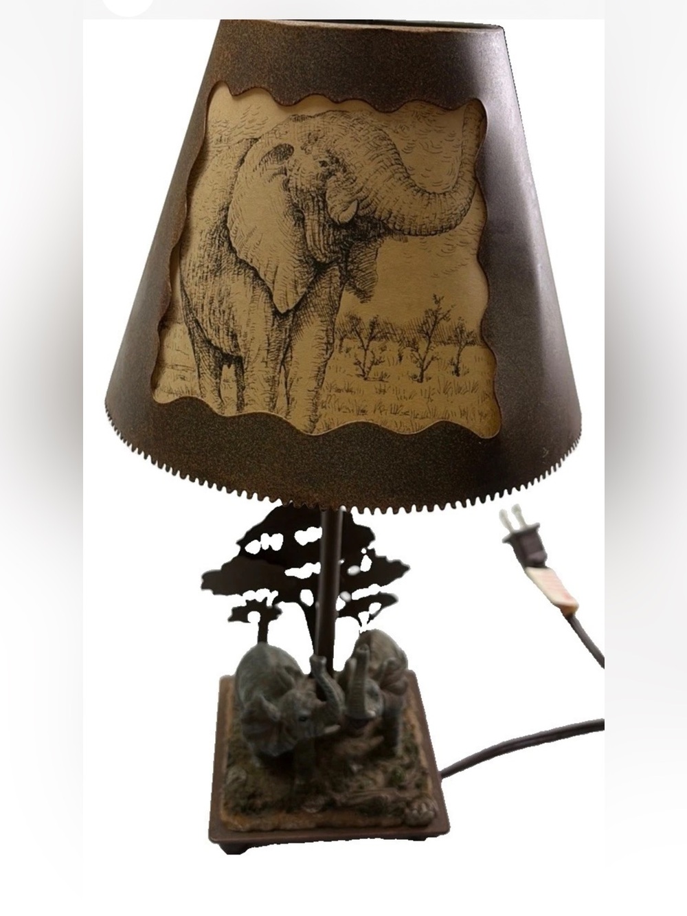 Ebros gift African Safari Elephant migration 14” lamp W/etched metal lampshade
